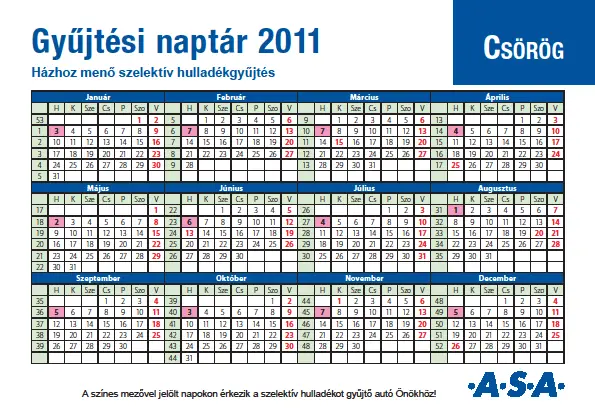 Szelektív gyűjtési naptárak 2011