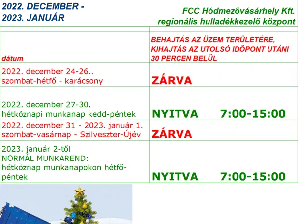 ÜNNEPI NYITVATARTÁS 2022 - HÓDMEZŐVÁSÁRHELY
