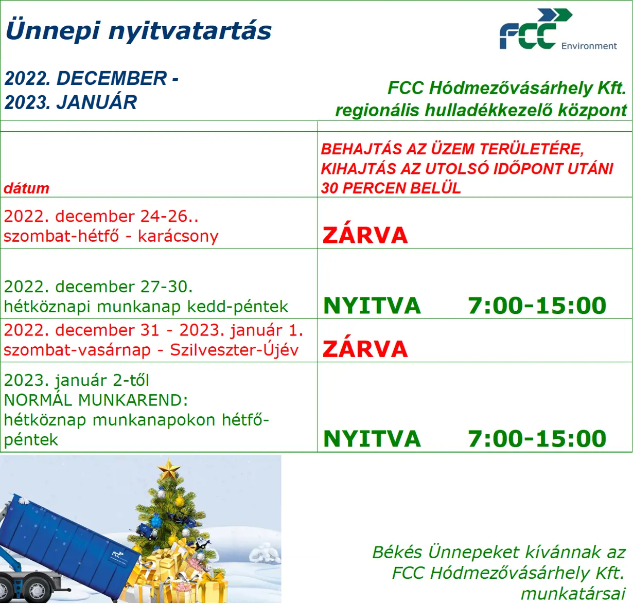ÜNNEPI NYITVATARTÁS 2022 - HÓDMEZŐVÁSÁRHELY