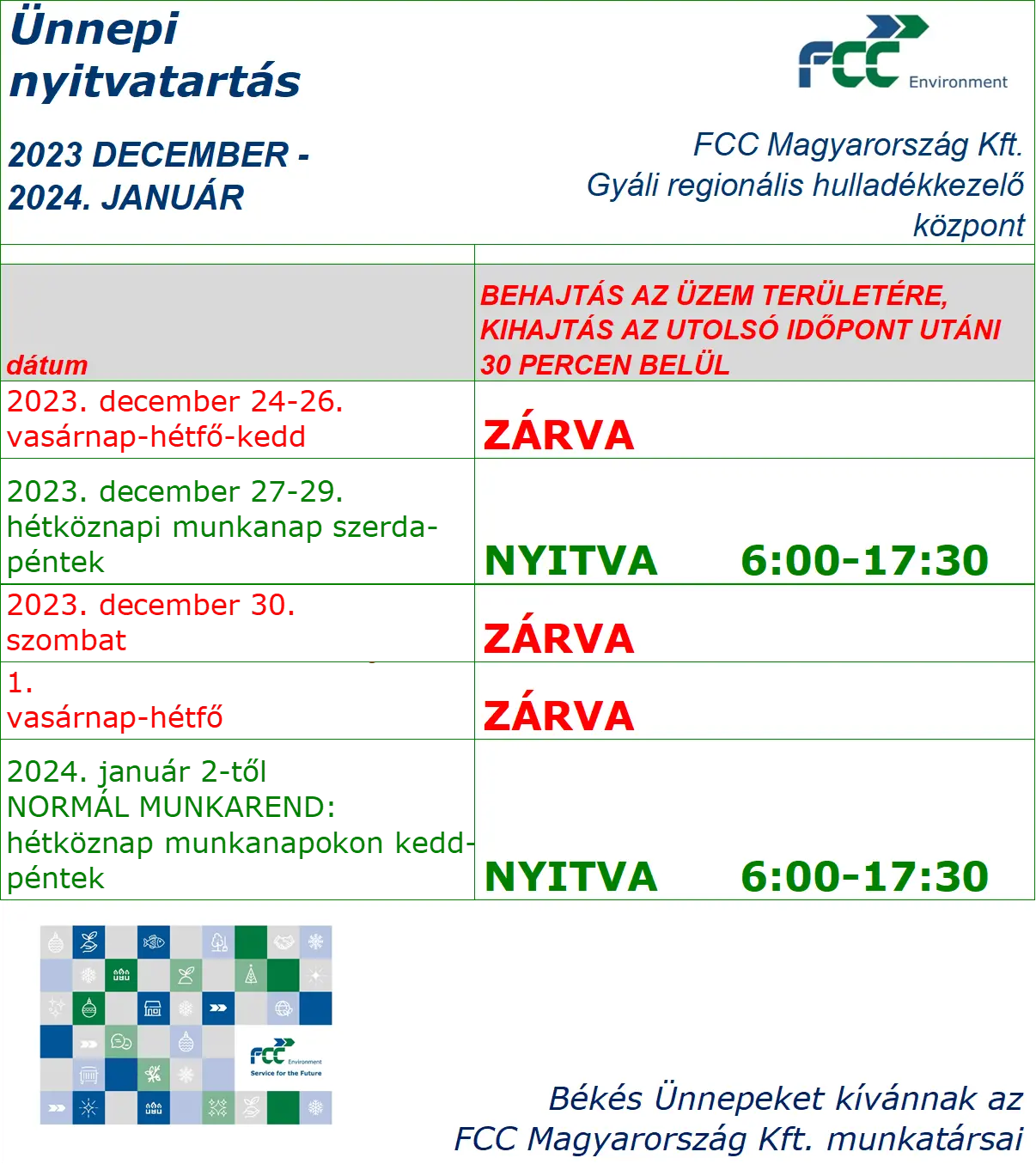 Nyitvatartásunk az év végén - Gyál